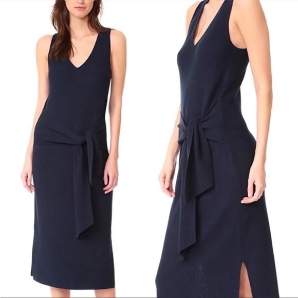 Rag & Bone Michelle Sweater Navy Blue V-Neck Midi Dress Tie Waist B22 - Picture 1 of 14